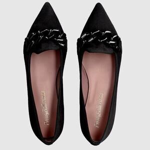 Pretty Ballerinas Leather Pointed Toe Chain Flats Preowned- Good Black Size 40